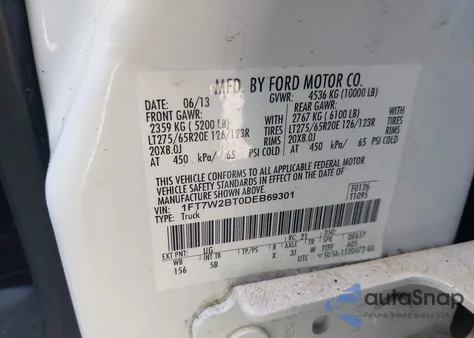 2013 Ford F250 Super Duty from USA, damaged, VIN 1FT7W2BT0DEB69301